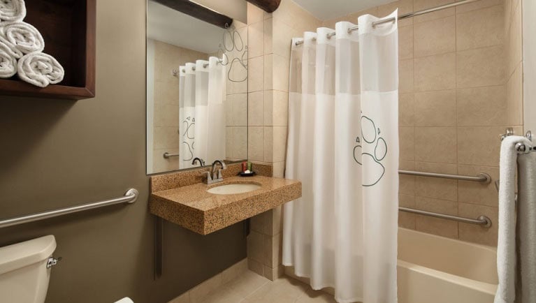 The bathroom in the accessible Queen Sofa Suite